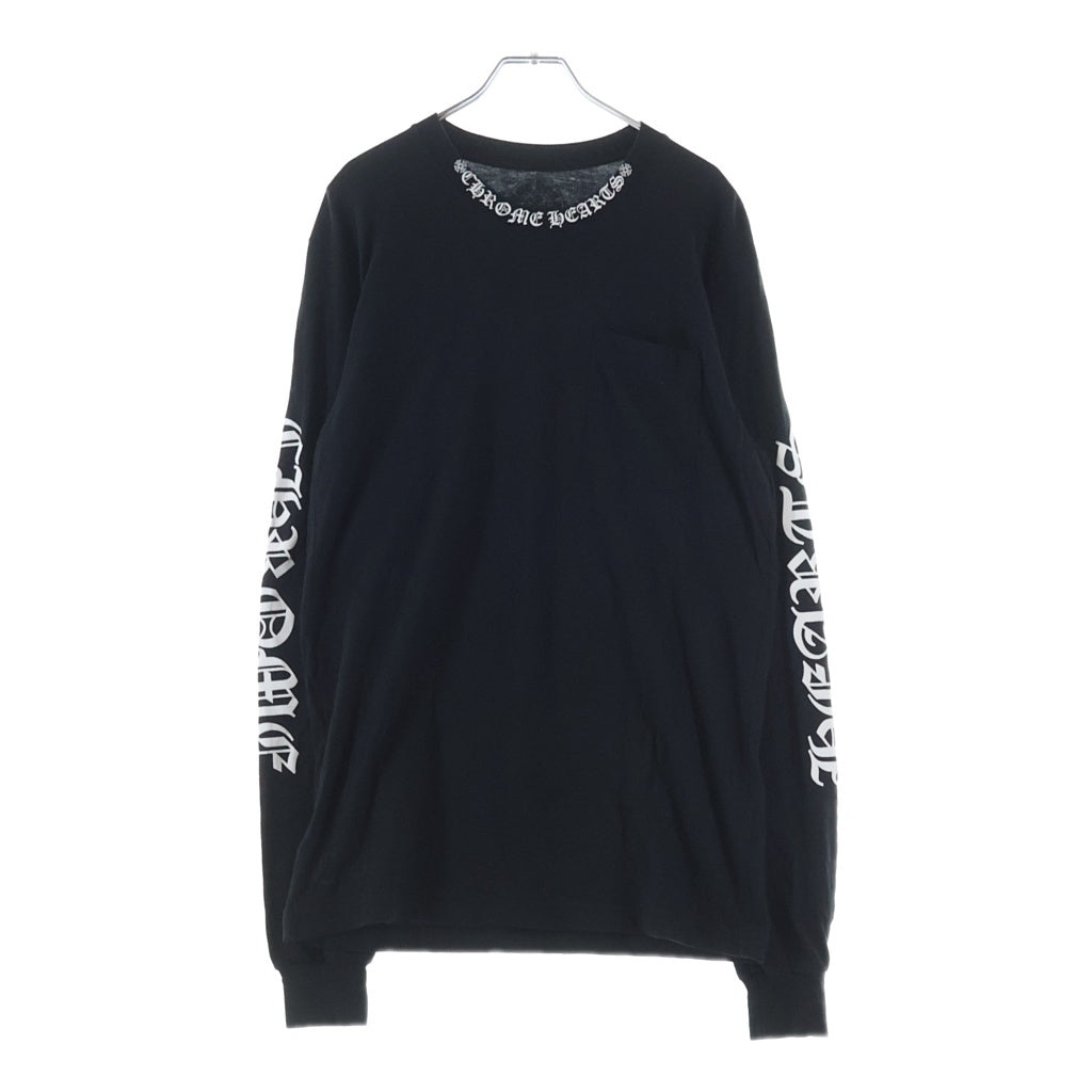 CHROME HEARTS(クロムハーツ) Neck Logo L/S Tee ネックロゴ ファックユー クルーネック長袖Tシャツカットソー ロングスリーブ ロンT ブラック