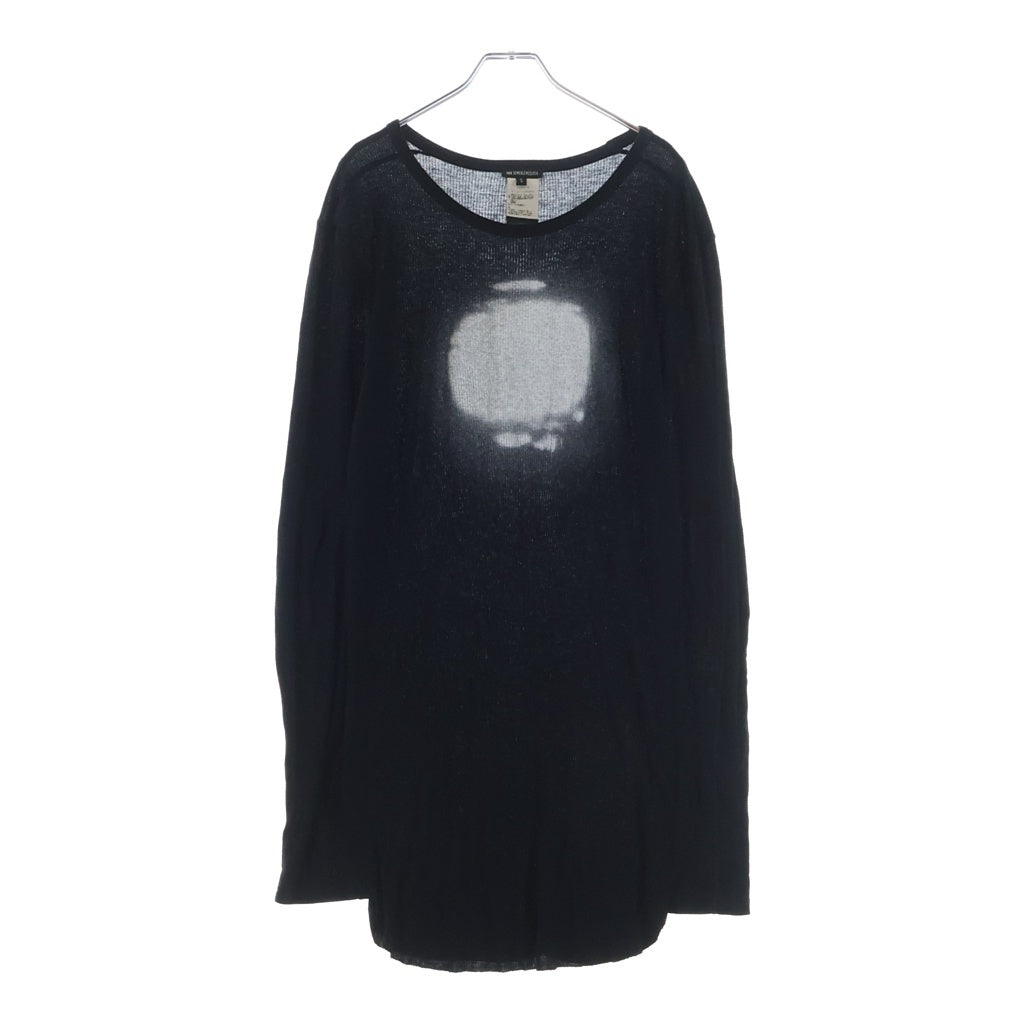 ANN DEMEULEMEESTER(アンドゥムルメステール) グラフィックプリント ロング丈 クルーネック 長袖Tシャツ カットソー ブラック 21-01-342004