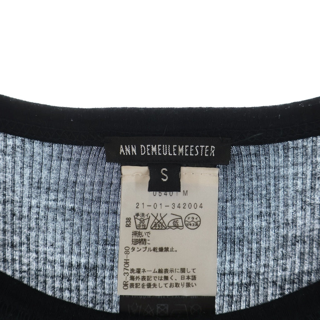 ANN DEMEULEMEESTER(アンドゥムルメステール) グラフィックプリント ロング丈 クルーネック 長袖Tシャツ カットソー ブラック 21-01-342004