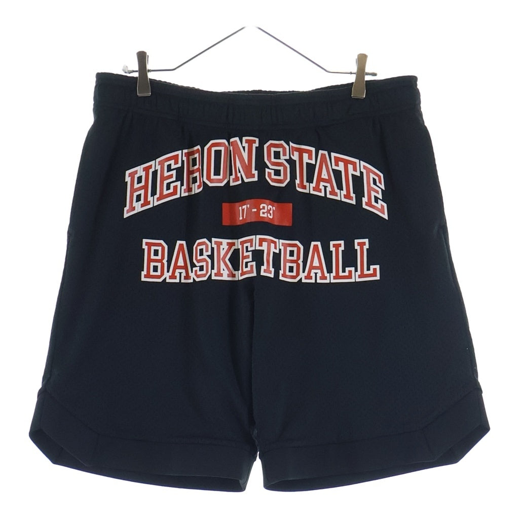 HERON PRESTON(ヘロンプレストン) 23SS BASKETBALL SHORTS バスケットボールロゴプリントショーツ メッシュショートパンツ バックロゴ刺繍 ブラック HMVH003S23JER001