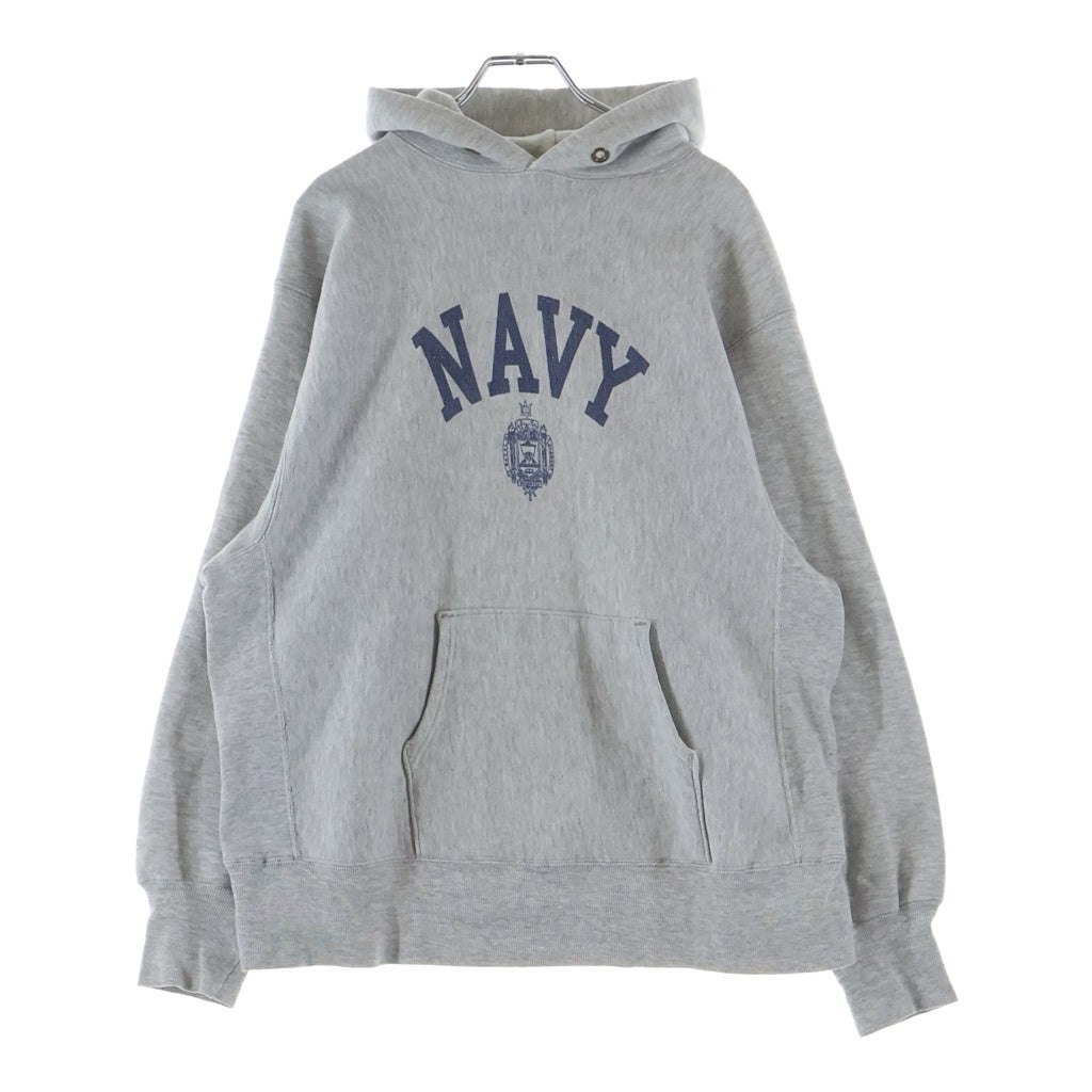 CHAMPION(チャンピオン) 80S VINTAGE LOGO HOODIE ヴィンテージ リバースウィーブ ネイビー カレッジロゴプリント プルオーバーパーカー フーディ グレー