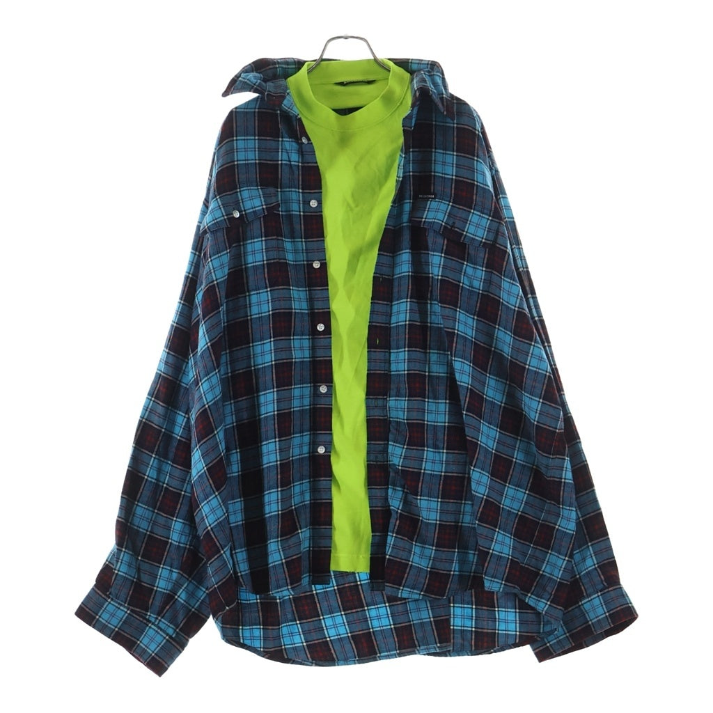 BALENCIAGA チェックオーバーサイズコットンフランネルボタンダウンシャツ BALENCIAGA(バレンシアガ) 21SS TROMPEL トロンプル オーバーサイズ