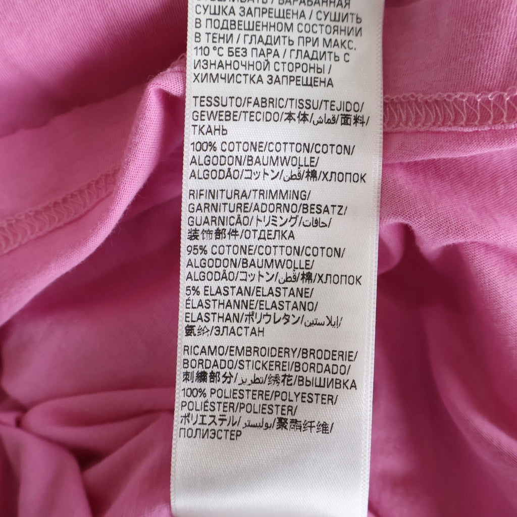 BALENCIAGA(バレンシアガ) 23SS Distressed T-shirt 739784 ダメージ加工 バックネックロゴ刺繍 クルーネック半袖Tシャツカットソー ピンク