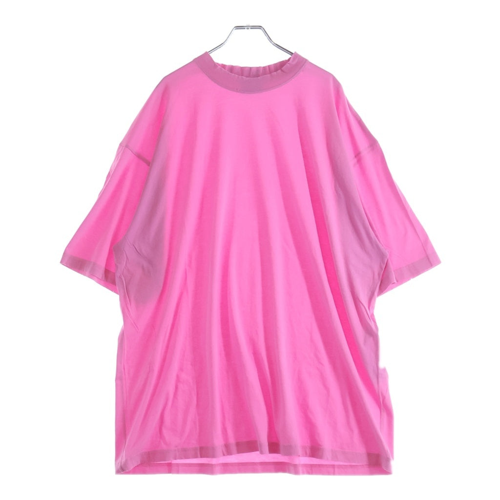 BALENCIAGA(バレンシアガ) 23SS Distressed T-shirt 739784 ダメージ加工 バックネックロゴ刺繍 クルーネック半袖Tシャツカットソー ピンク