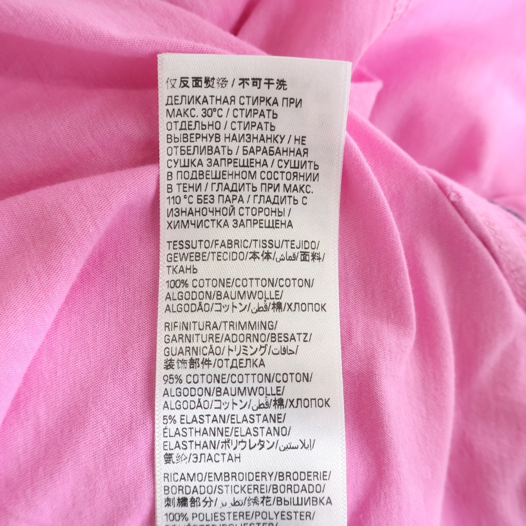 BALENCIAGA(バレンシアガ) 23SS Distressed T-shirt 739784 ダメージ加工 バックネックロゴ刺繍 クルーネック半袖Tシャツカットソー ピンク