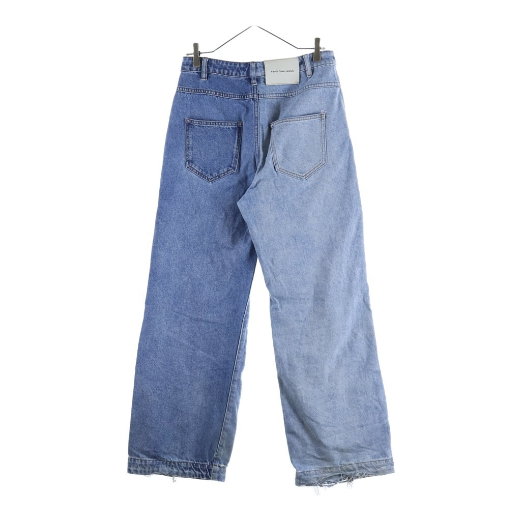 Feng Chen Wang(フェン チェン ワン) Pleated Denim Pants プリーテッド 2トーン フレアデニムパンツ ジーンズ インディゴ