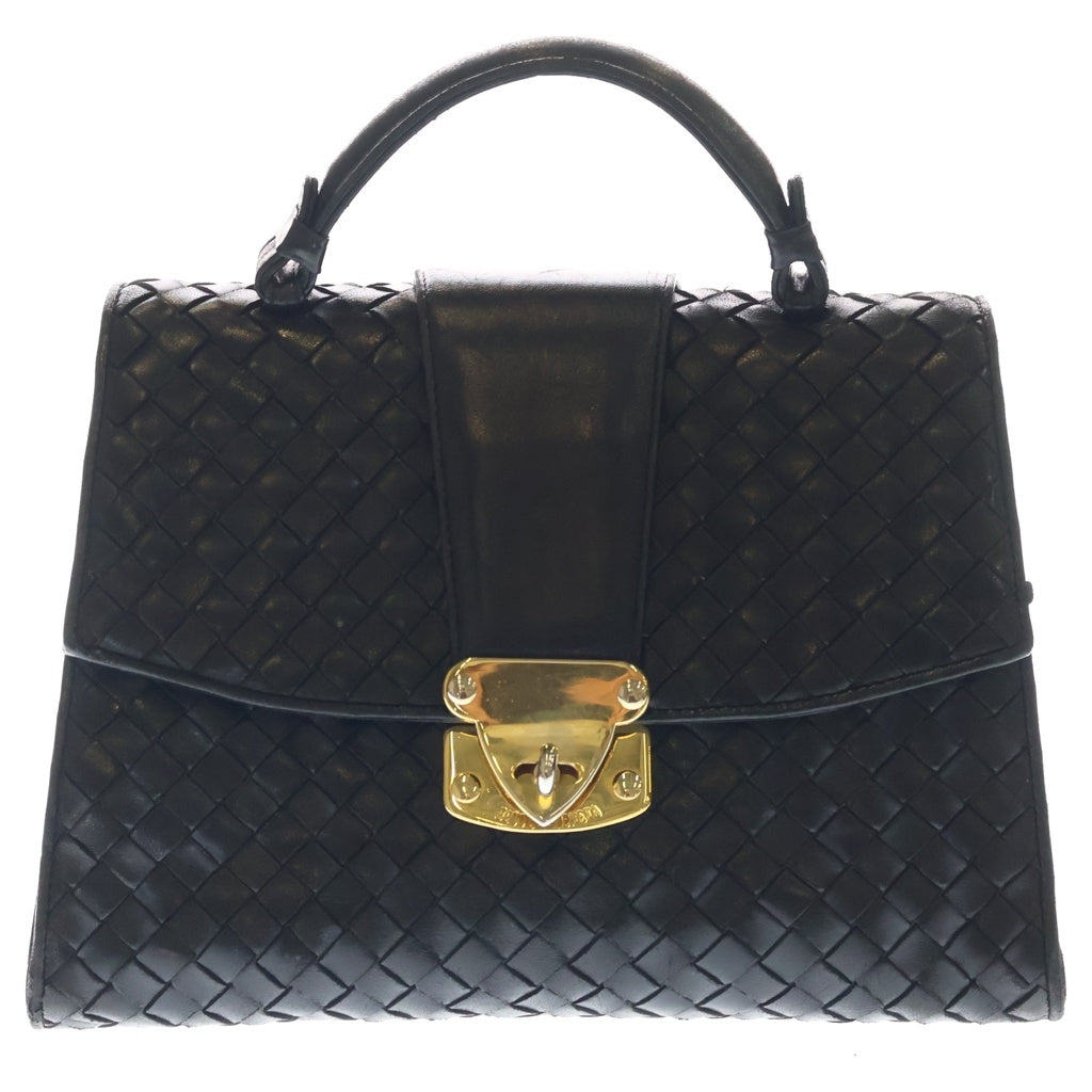 BOTTEGA VENETA(ボッテガヴェネタ) イントレチャート ターンロック ハンドバッグ レザー ブラック レディース