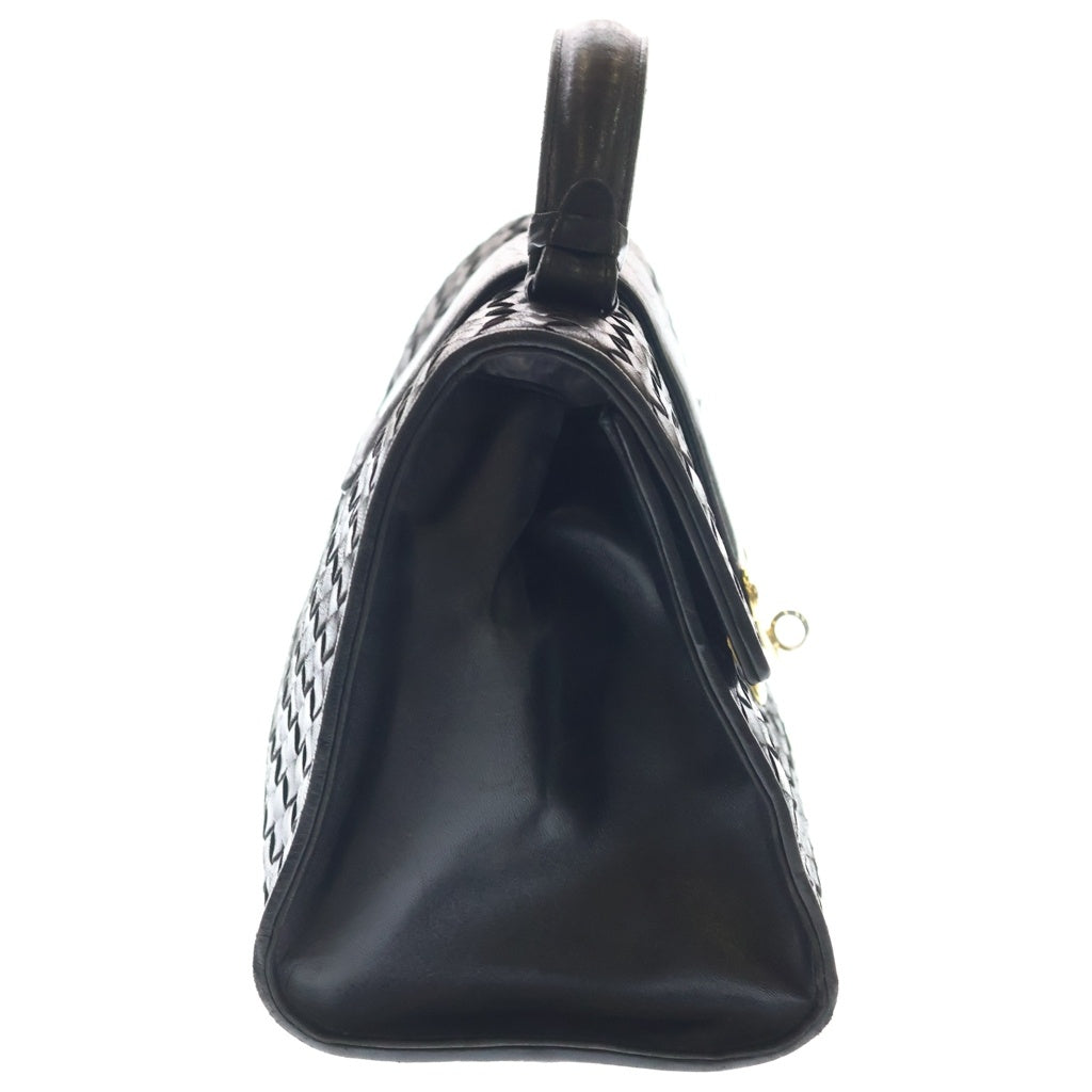 BOTTEGA VENETA(ボッテガヴェネタ) イントレチャート ターンロック ハンドバッグ レザー ブラック レディース