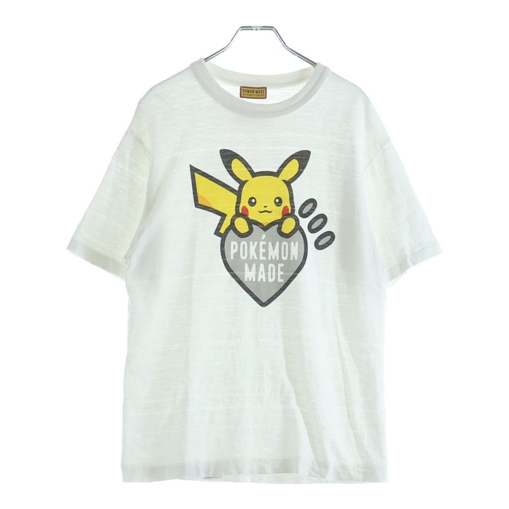 HUMAN MADE(ヒューマンメイド) ×POKEMON ポケモン ピカチュウフロントプリント クルーネック半袖Tシャツカットソー ホワイト H10612