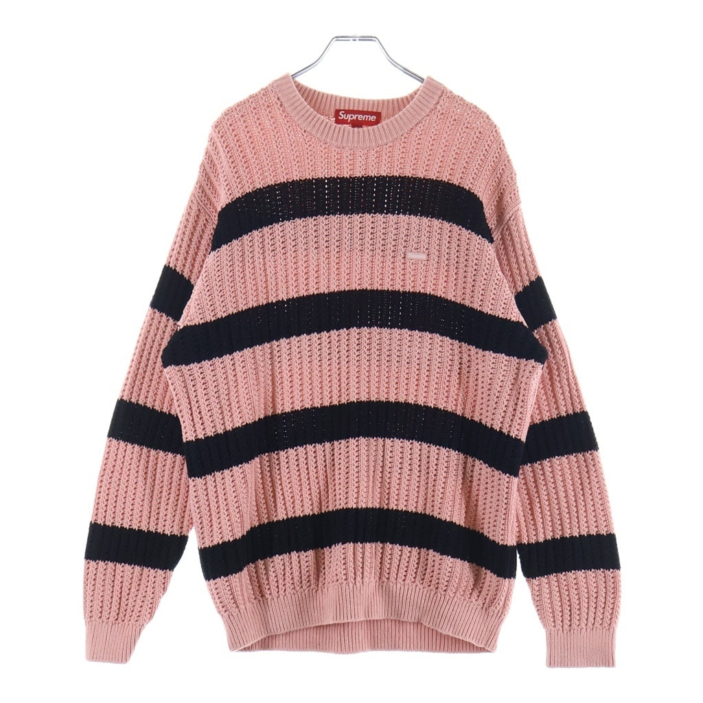 SUPREME(シュプリーム) 25SS Loose Gauge Small Box Sweater ボーダースモールボックスロゴ クルーネック長袖ニットセーター ピンク/ブラック