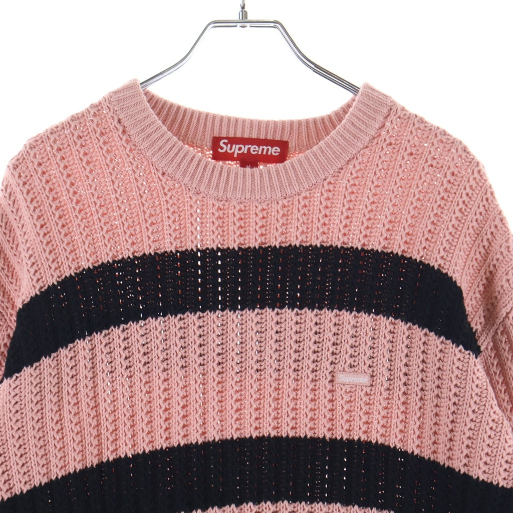 SUPREME(シュプリーム) 25SS Loose Gauge Small Box Sweater ボーダースモールボックスロゴ クルーネック長袖ニットセーター ピンク/ブラック