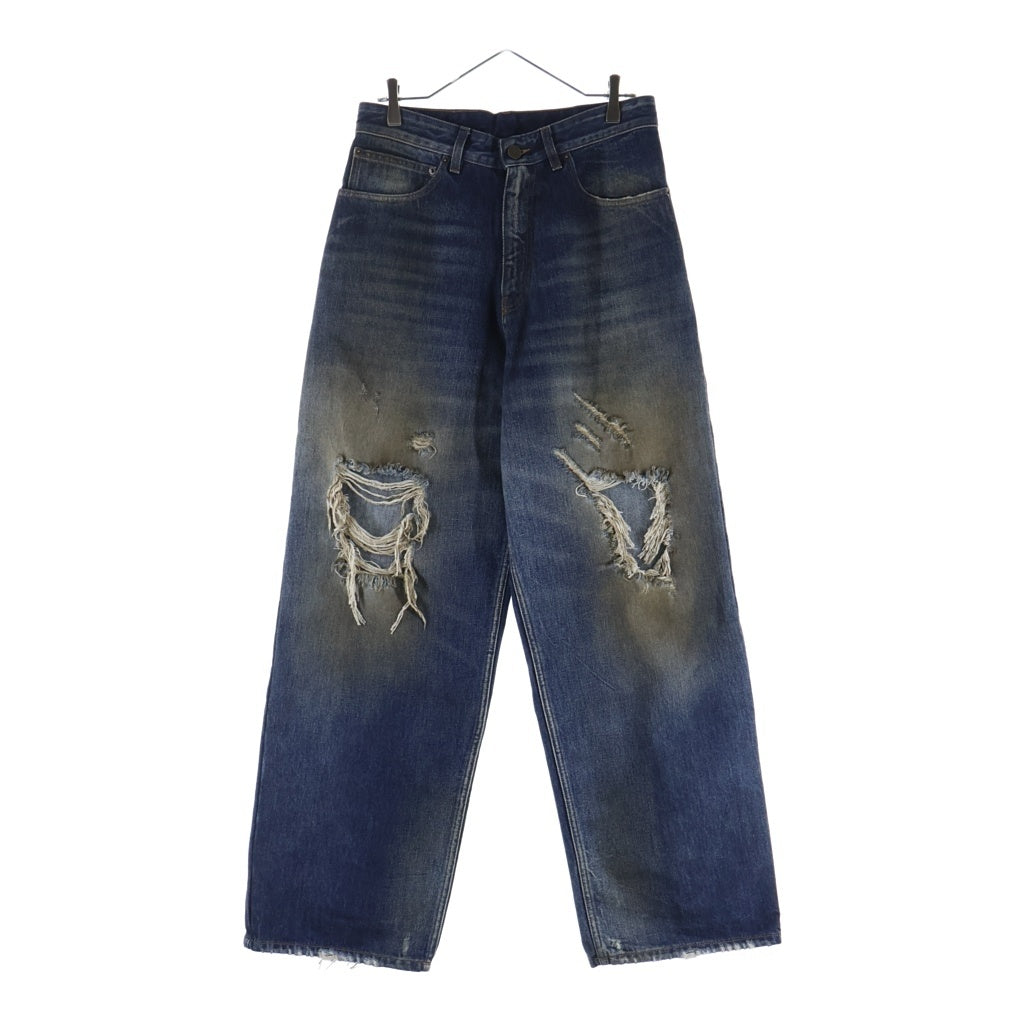 VETEMENTS(ヴェトモン) 26SS TRASHED JANS ヴィンテージ加工 カットオフ トラッシュドデニムパンツ ジーンズ インディゴ
