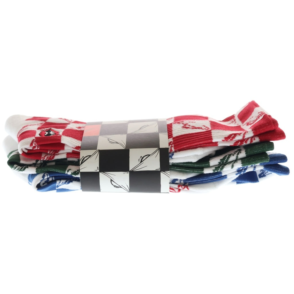 CHROME HEARTS(クロムハーツ) ×MATTY BOY 99 Eyes Chomper Socks 3PK Blue/Green/Red マッティボーイ 99アイズ チョンパー ソックス 3パック 靴下 ブルー/グリーン/レッド