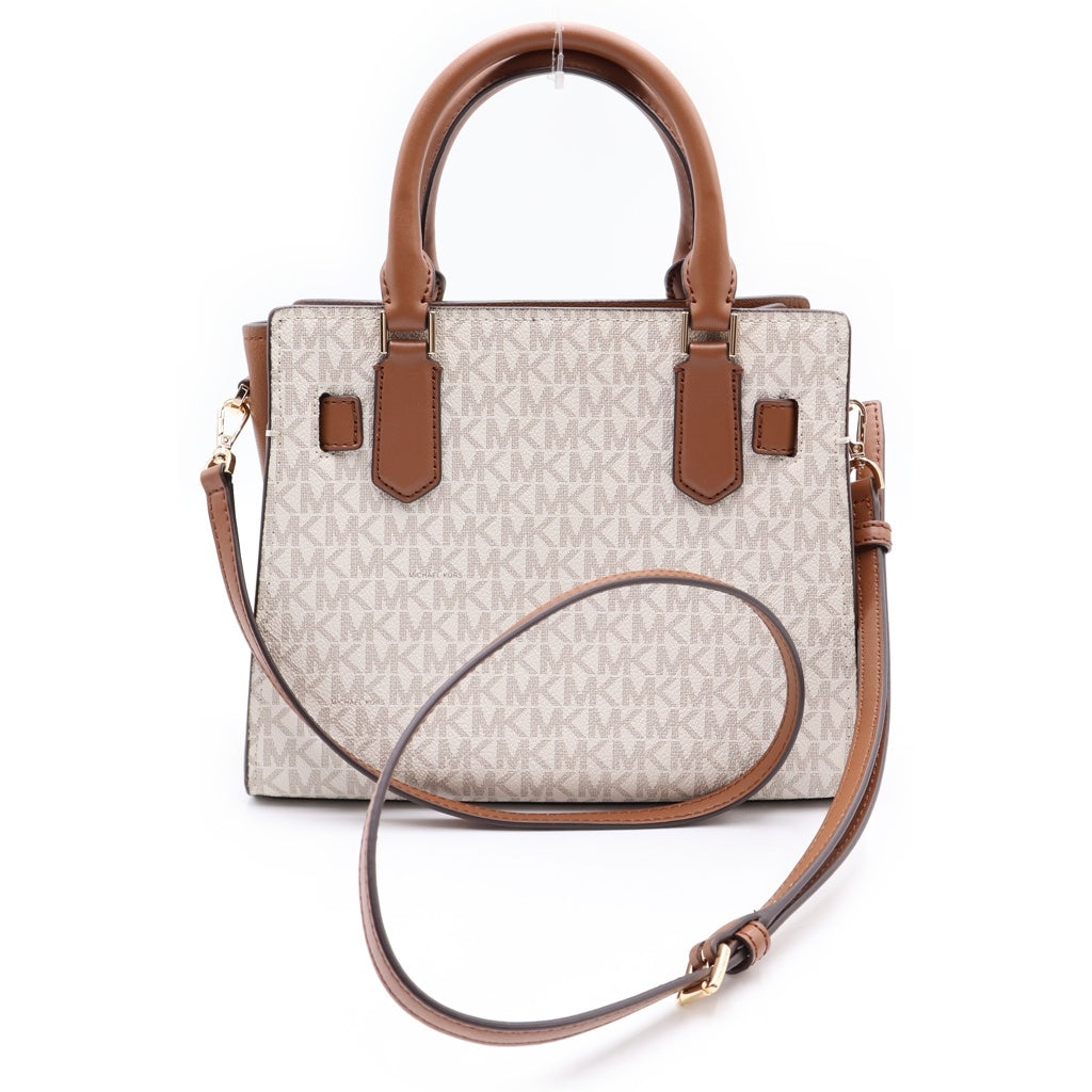 MICHAEL KORS(マイケルコース) Hamilton Small Logo Satchel 35F1GHMS1B ハミルトン MKシグネチャーロゴ PVCハンドトートバッグ 2WAY ショルダーバッグ ホワイト/ブラウン レディース