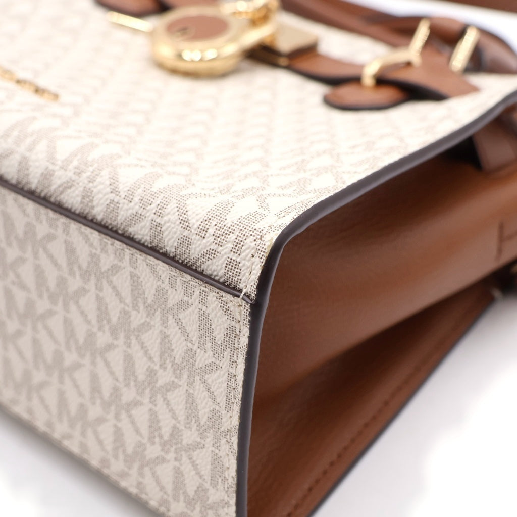 MICHAEL KORS(マイケルコース) Hamilton Small Logo Satchel 35F1GHMS1B ハミルトン MKシグネチャーロゴ PVCハンドトートバッグ 2WAY ショルダーバッグ ホワイト/ブラウン レディース