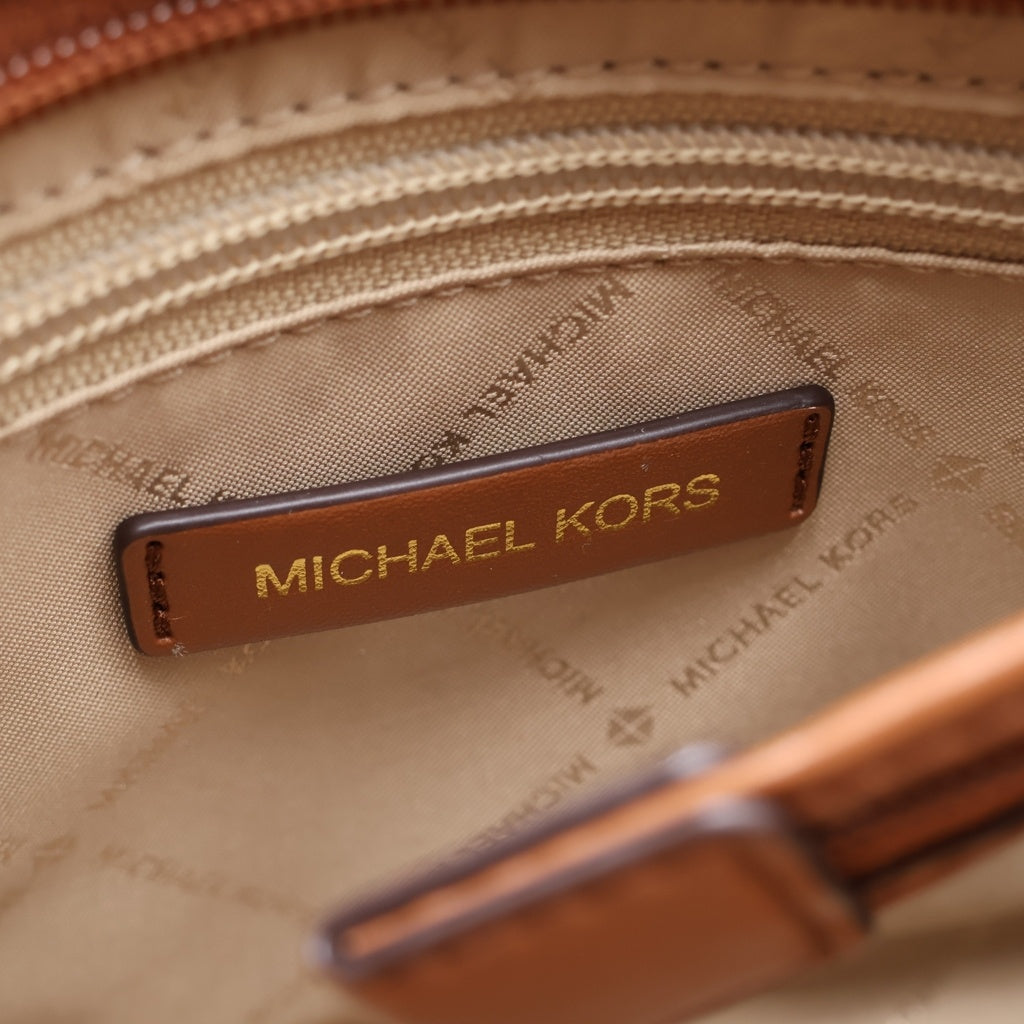 MICHAEL KORS(マイケルコース) Hamilton Small Logo Satchel 35F1GHMS1B ハミルトン MKシグネチャーロゴ PVCハンドトートバッグ 2WAY ショルダーバッグ ホワイト/ブラウン レディース