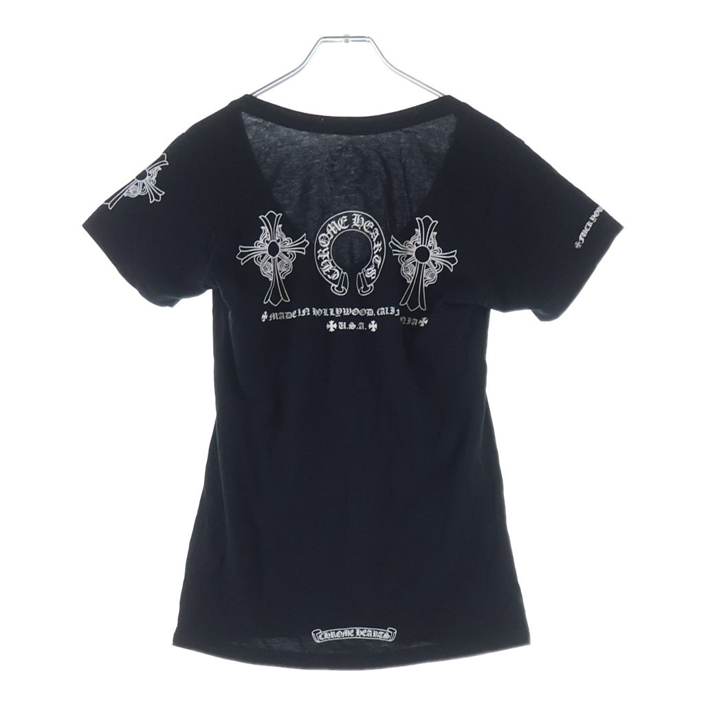 CHROME HEARTS(クロムハーツ) MADE IN HOLLYWOOD HORSESHOE TEE メイドインハリウッド 両面ホースシューロゴプリント Vネック半袖Tシャツカットソー ブラック