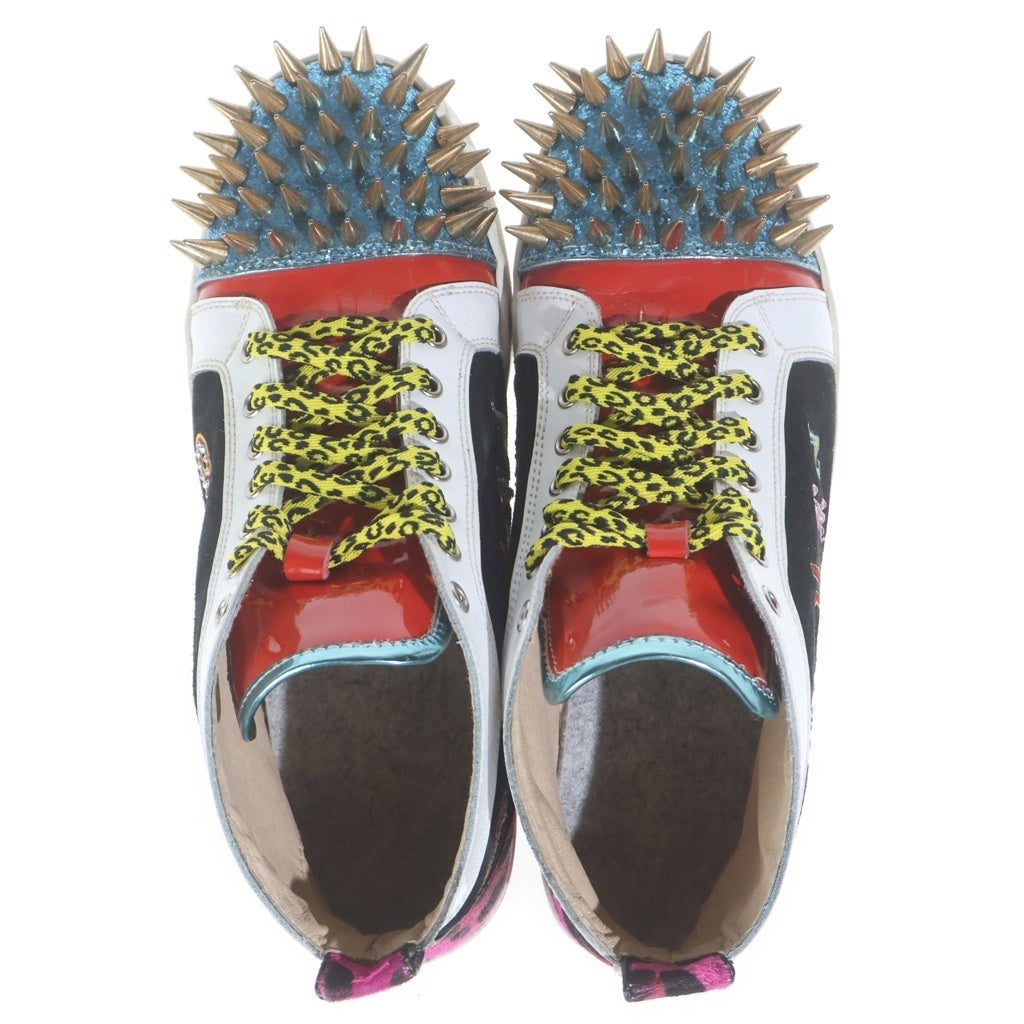 CHRISTIAN LOUBOUTIN(クリスチャンルブタン) Lou Spikes Flat ゴールドスタッズ マルチロゴミッドカットスニーカー マルチカラー