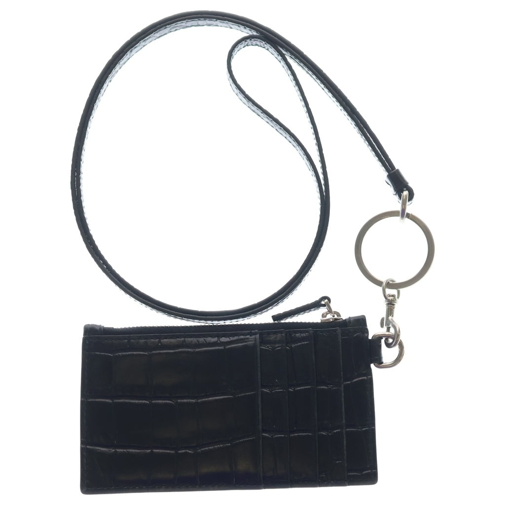 BALENCIAGA(バレンシアガ) Card Case キーリング付き クロコ型押し レザーカードケース ブラック 594848