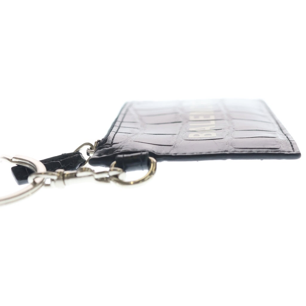 BALENCIAGA(バレンシアガ) Card Case キーリング付き クロコ型押し レザーカードケース ブラック 594848