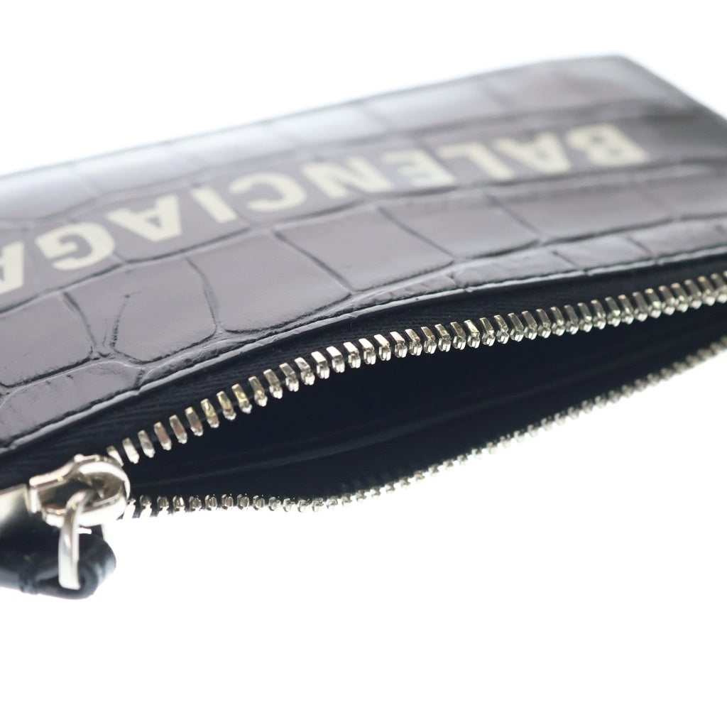 BALENCIAGA(バレンシアガ) Card Case キーリング付き クロコ型押し レザーカードケース ブラック 594848