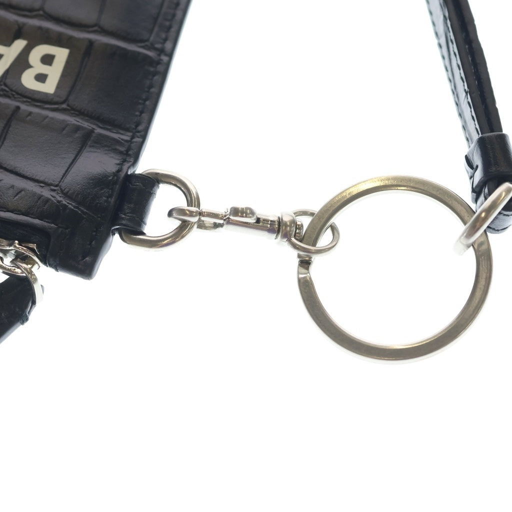 BALENCIAGA(バレンシアガ) Card Case キーリング付き クロコ型押し レザーカードケース ブラック 594848