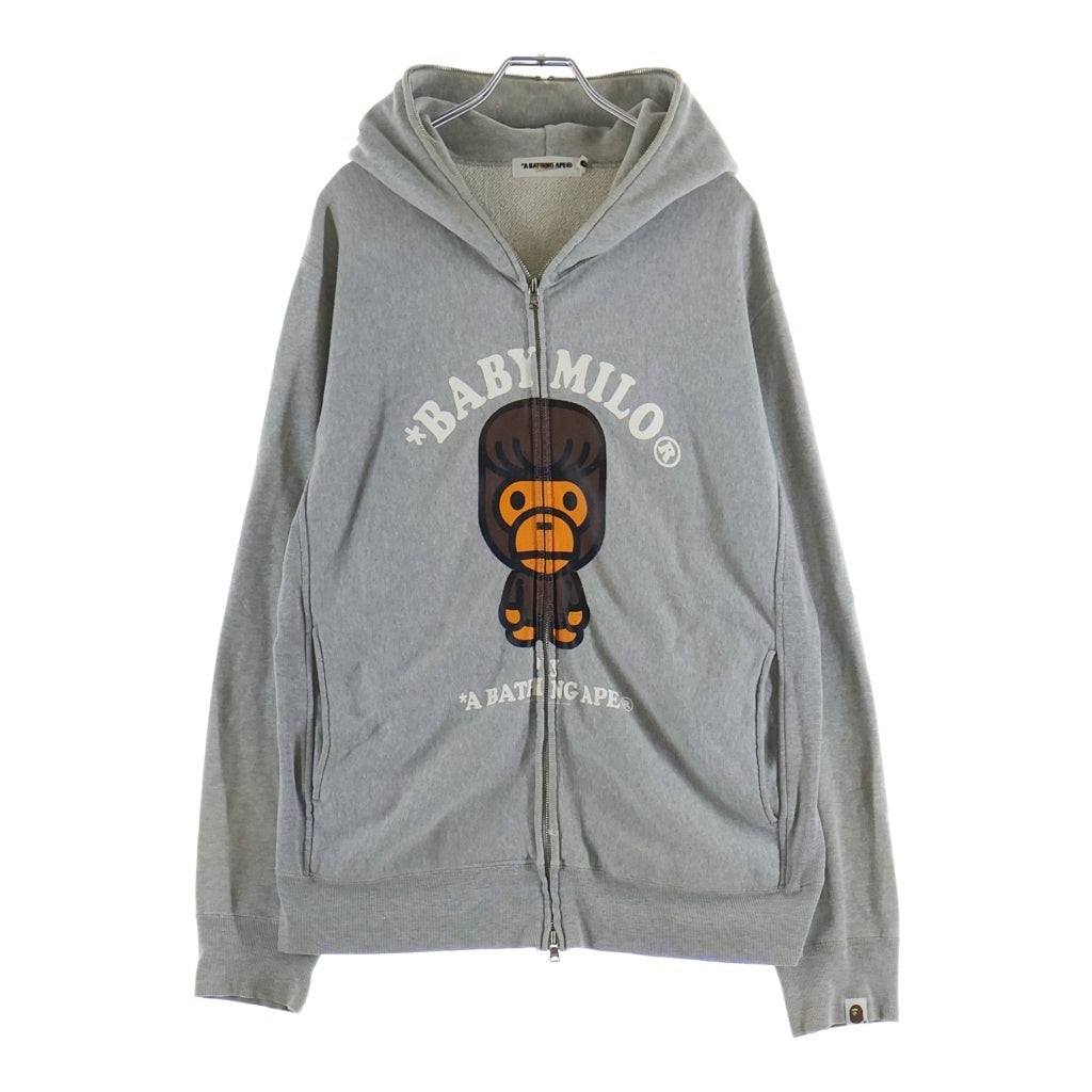 A BATHING APE(アベイシングエイプ) BABY MILO FULL ZIP HOODIE リーゼント ベビーマイロ 長袖フルジップパーカー フーディ グレー