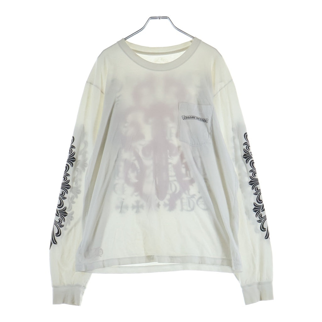 CHROME HEARTS(クロムハーツ) Vine Dagger ヴァインダガー アームフローラルプリント クルーネック長袖Tシャツカットソー ロンT ホワイト