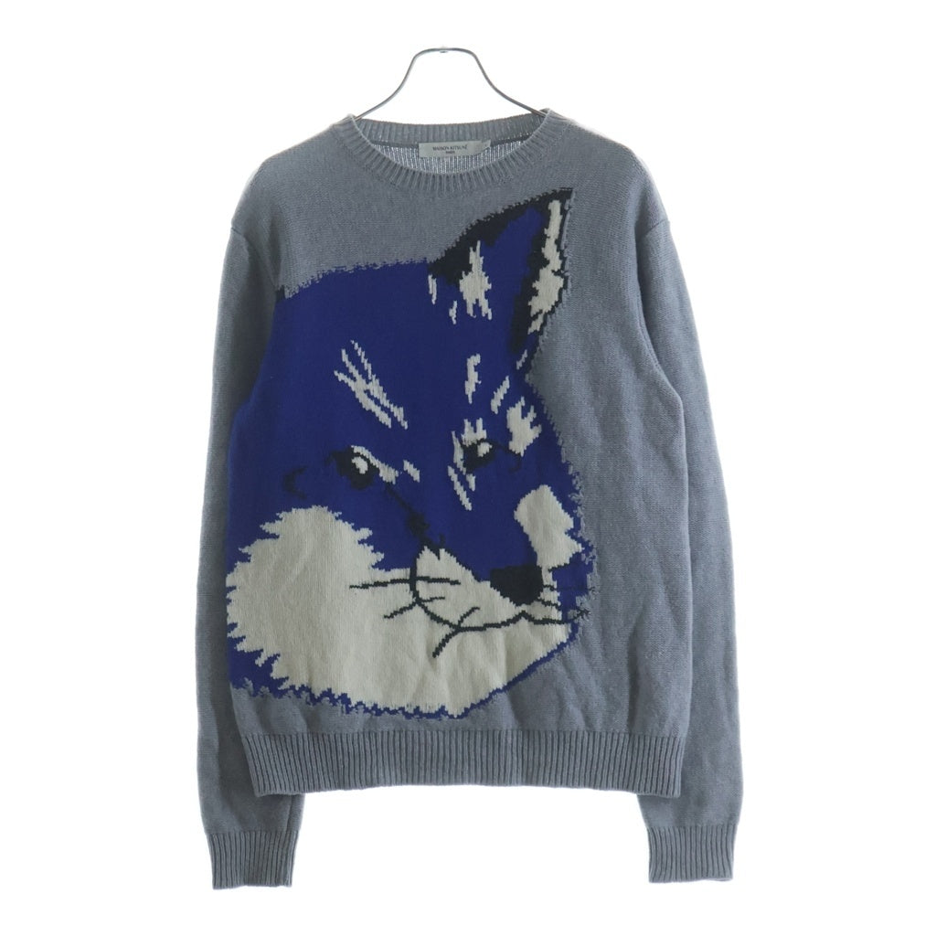 MAISON KITSUNE(メゾンキツネ) 21AW BIG FOX HEAD JACQUARD PULLOVER HU00510KT1016 ビッグフォックス ヘッド ジャガード クルーネック長袖プルオーバーウールニットセーター グレー