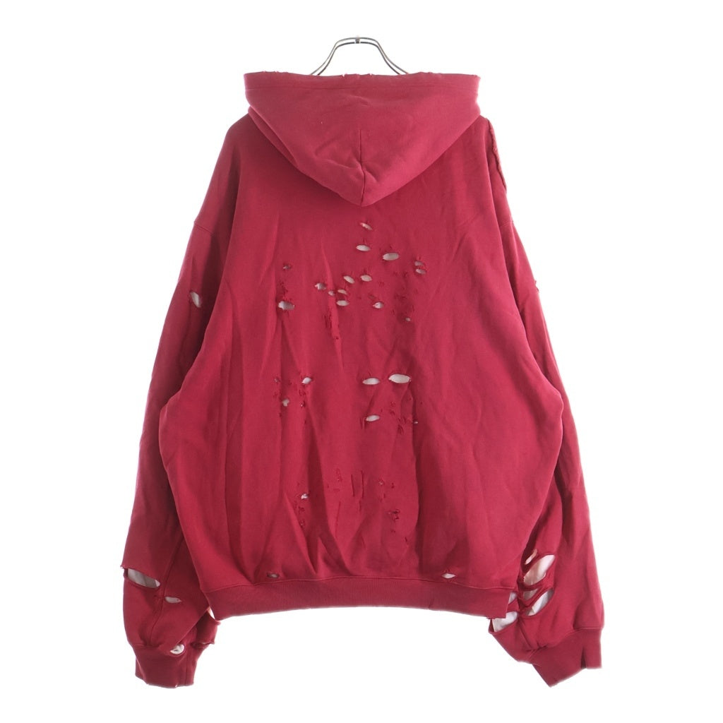 BALENCIAGA(バレンシアガ) 20SS DESTROYED HOODI 659403 デストロイ加工 オーバーサイズ フロントロゴプリント プルオーバー長袖パーカー フーディー レッド