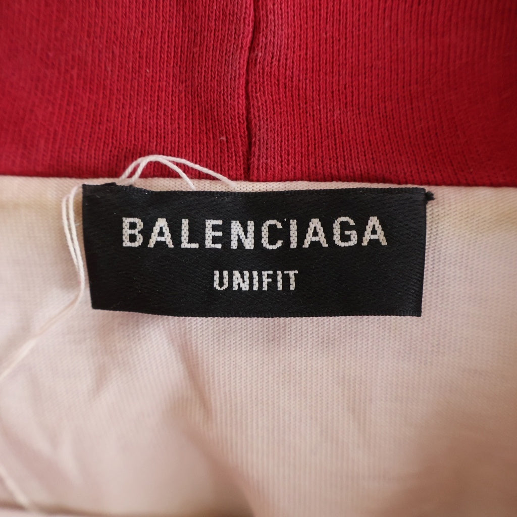 BALENCIAGA(バレンシアガ) 20SS DESTROYED HOODI 659403 デストロイ加工 オーバーサイズ フロントロゴプリント プルオーバー長袖パーカー フーディー レッド