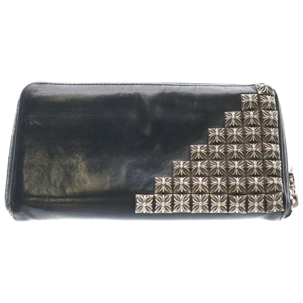 CHROME HEARTS(クロムハーツ) REC F ZIP ピラミッドプラス ラウンドファスナー レザーウォレット 長財布 ブラック/シルバー