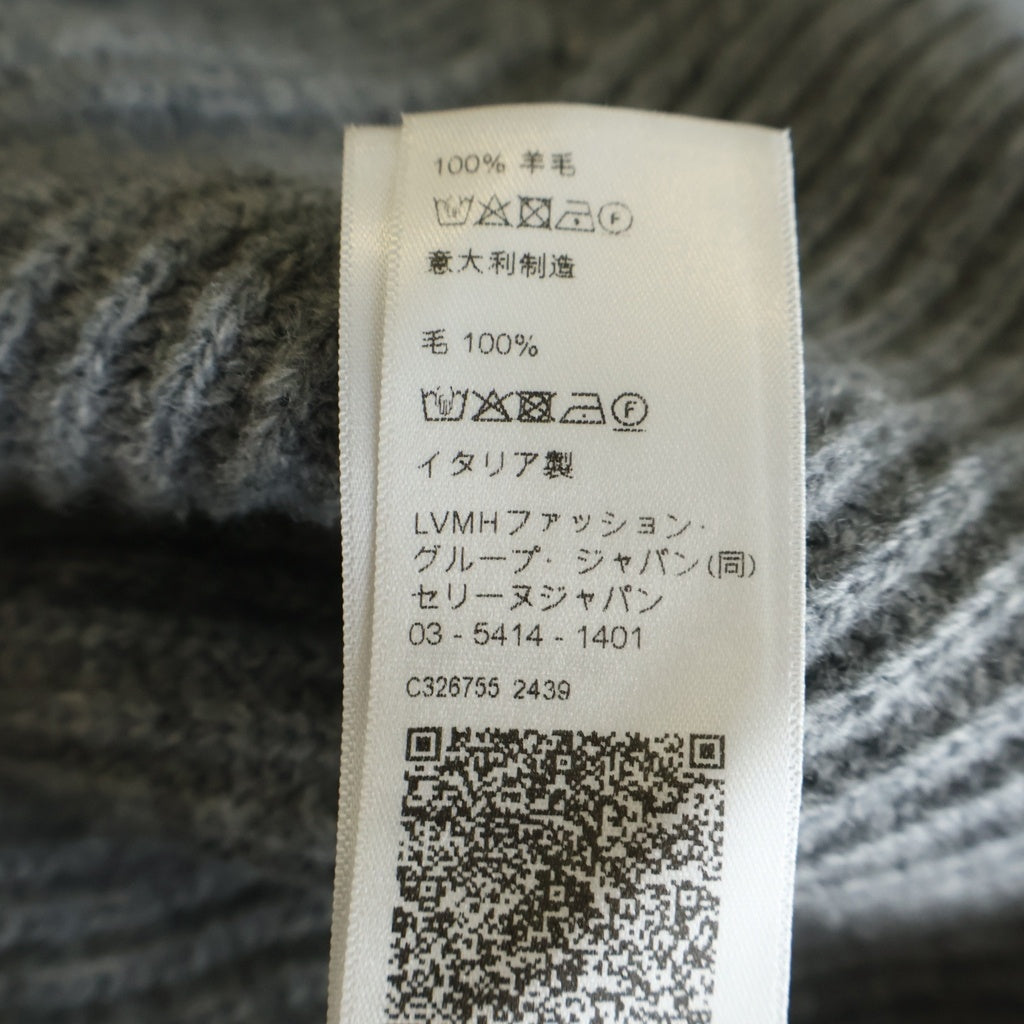 CELINE(セリーヌ) 25SS Hooded Sweater In Ribbed Wool RY09M0R26 フロントカレッジロゴ刺繍 フーデッド長袖ウールニットセーター グレー