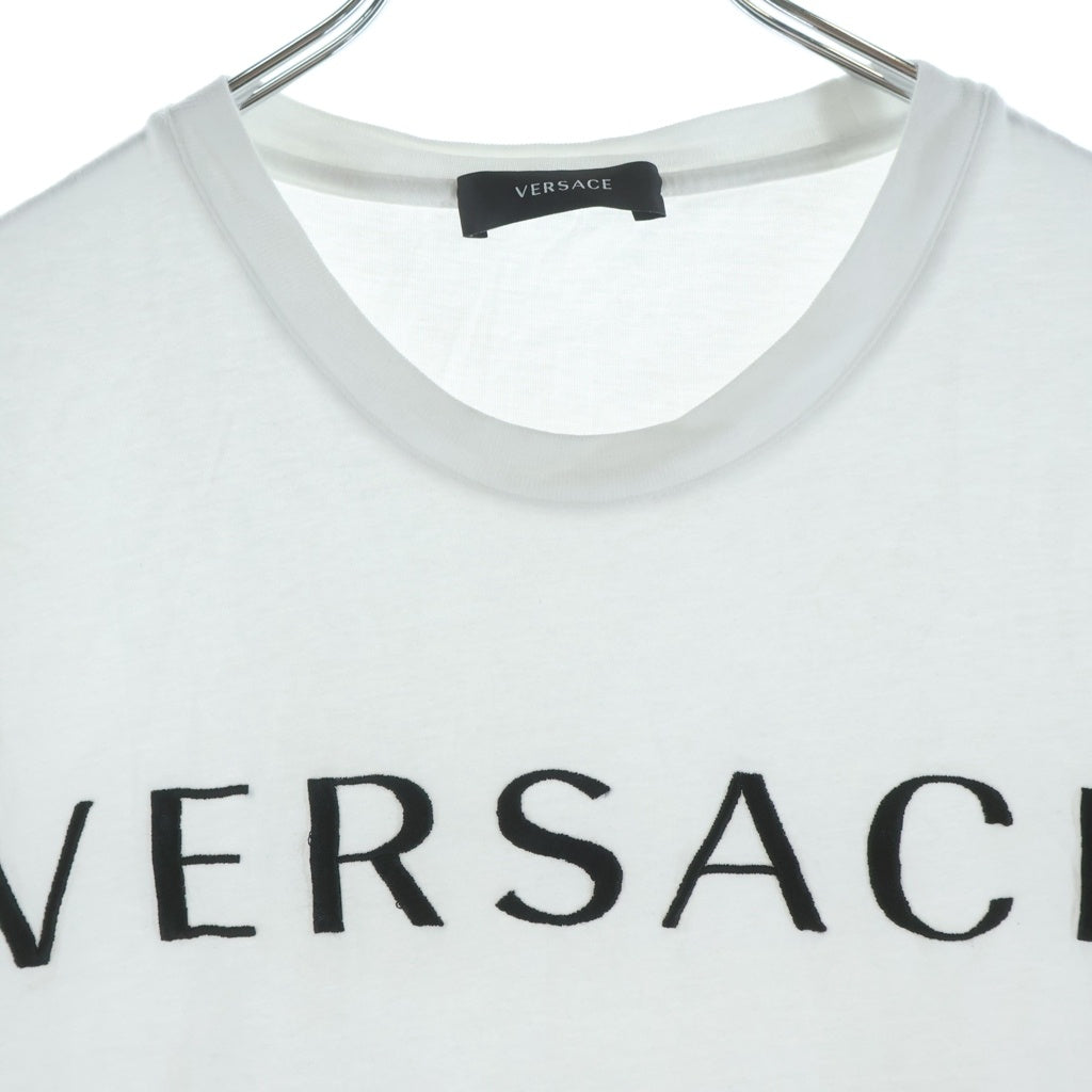 VERSACE(ヴェルサーチ) 21SS フロントロゴ刺繍 クルーネック半袖Tシャツカットソー ホワイト A87021S