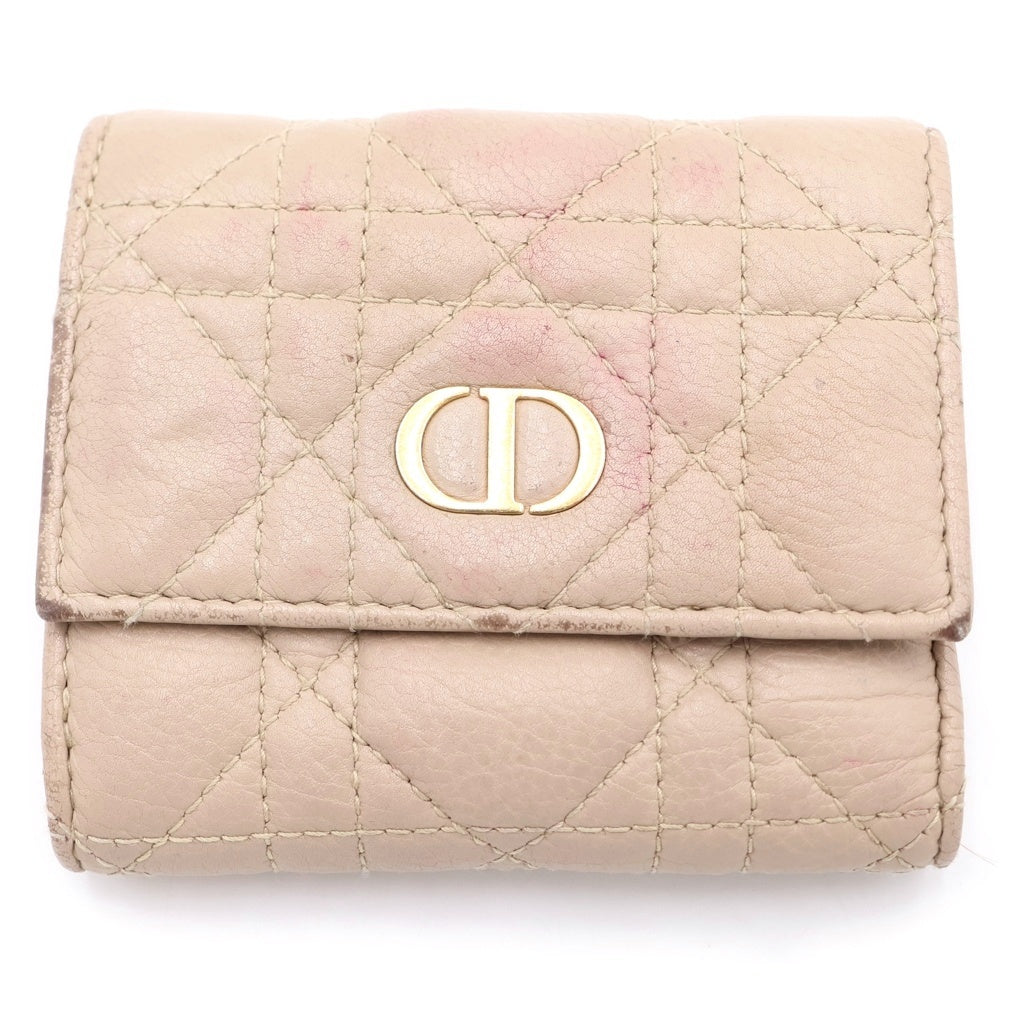 DIOR(ディオール) Caro Hibiscus S5175UWHC カロ ハイビスカス カーフスキン カナージュ 三つ折り財布 ベージュ レディース