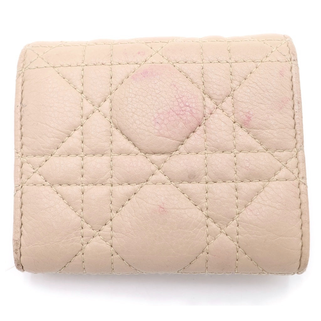 DIOR(ディオール) Caro Hibiscus S5175UWHC カロ ハイビスカス カーフスキン カナージュ 三つ折り財布 ベージュ レディース