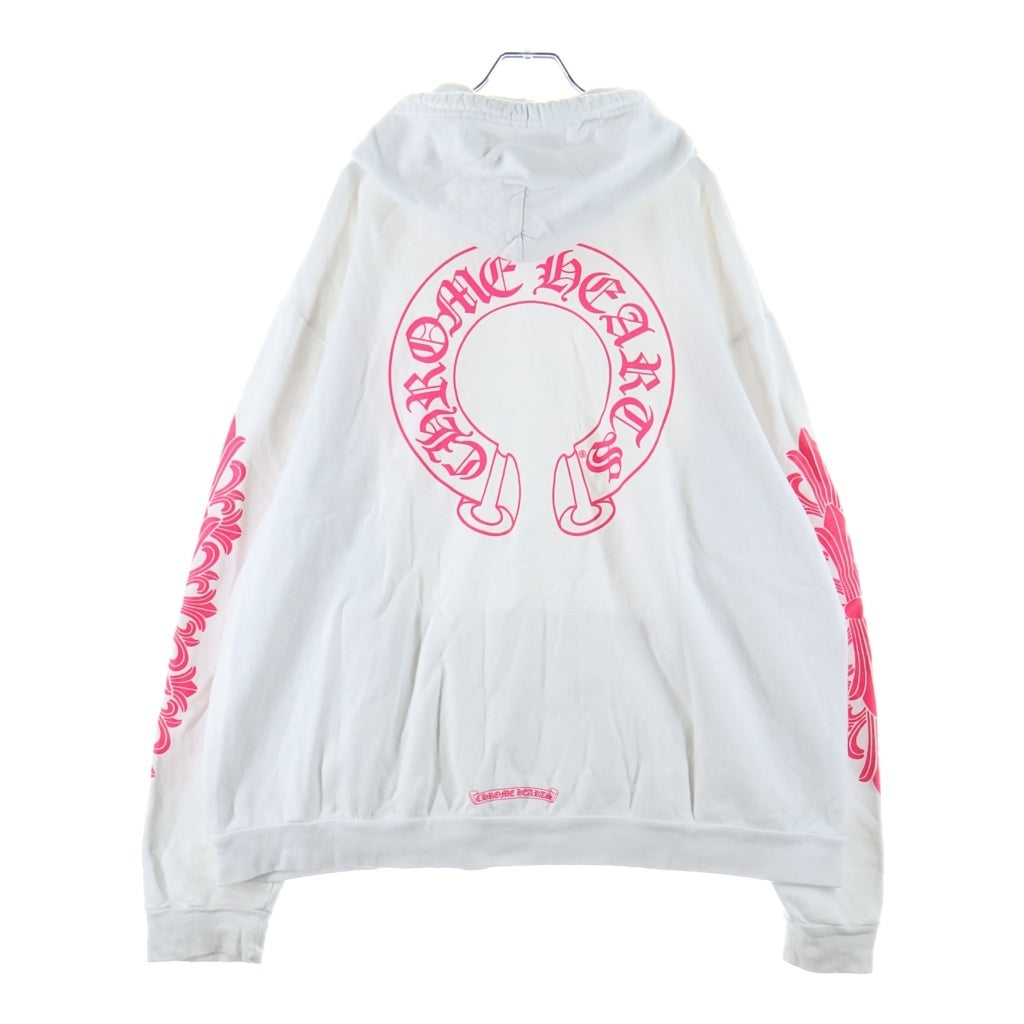 CHROME HEARTS(クロムハーツ) 25SS Floral Cross Horseshoe Pullover Hoodie フローラルクロス ホースシュー プリント プルオーバー長袖パーカー フーディ ホワイト/ピンク