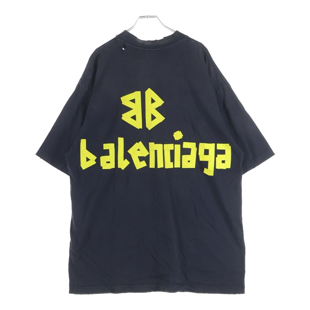 BALENCIAGA(バレンシアガ) 23SS Tape Type tee テープロゴ クルーネック半袖Tシャツカットソー ブラック 739784 T0VA9