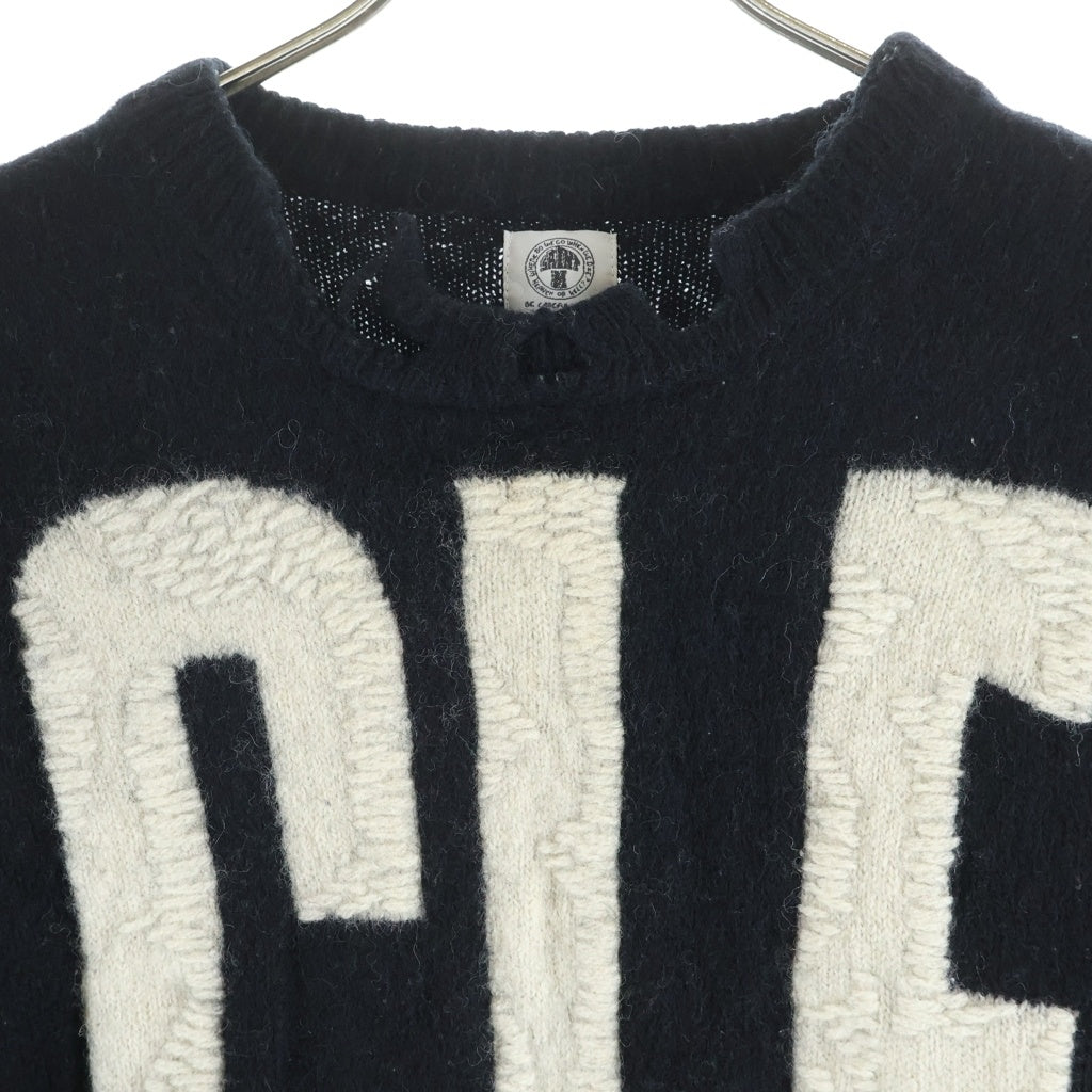 SAINT MICHAEL(セントマイケル) 22AW CLF MEN KNIT シーエルエフ メン フロントデザイン ダメージ加工 クルーネック長袖ニットセーター ブラック SM-A22-0000-033