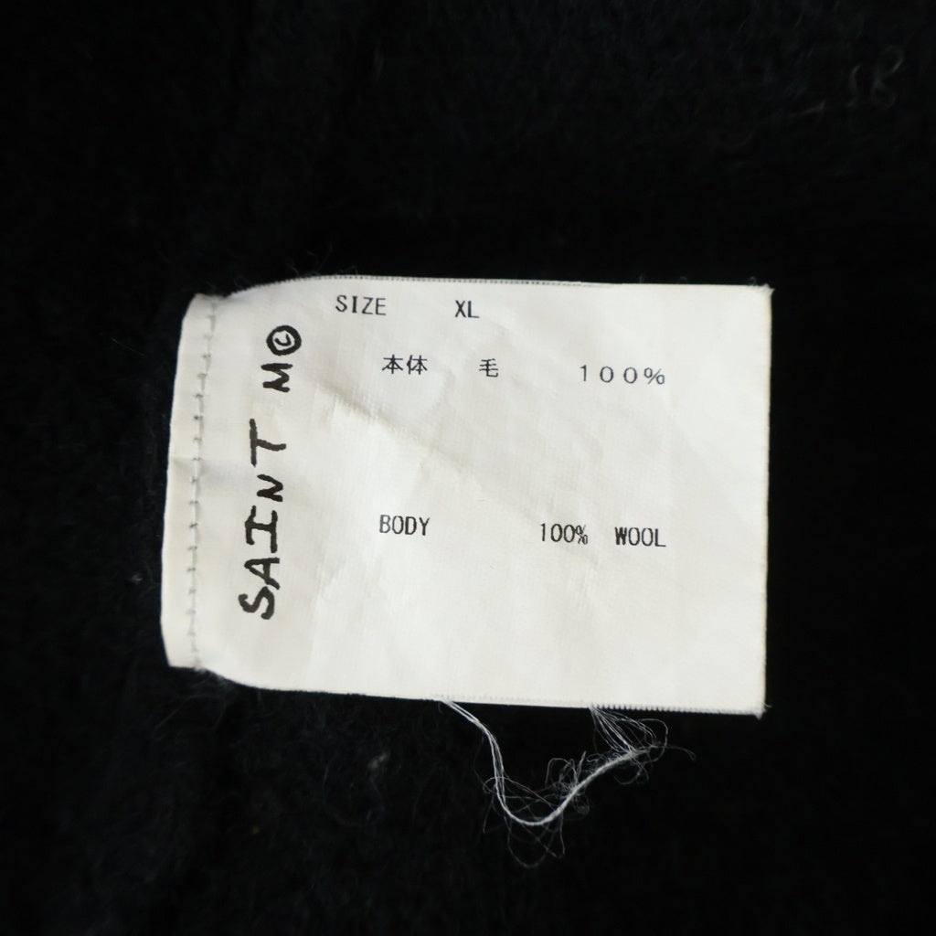 SAINT MICHAEL(セントマイケル) 22AW CLF MEN KNIT シーエルエフ メン フロントデザイン ダメージ加工 クルーネック長袖ニットセーター ブラック SM-A22-0000-033