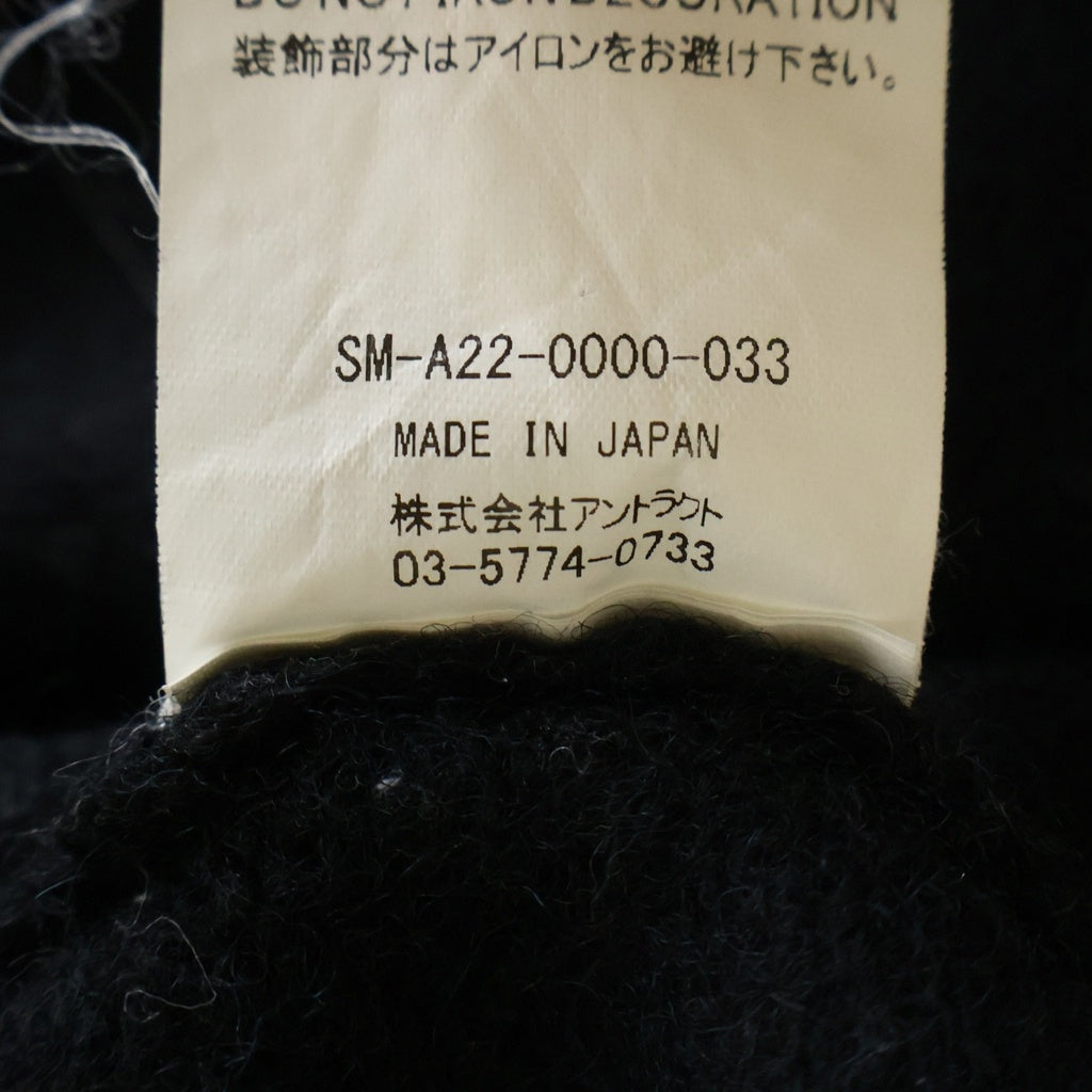 SAINT MICHAEL(セントマイケル) 22AW CLF MEN KNIT シーエルエフ メン フロントデザイン ダメージ加工 クルーネック長袖ニットセーター ブラック SM-A22-0000-033