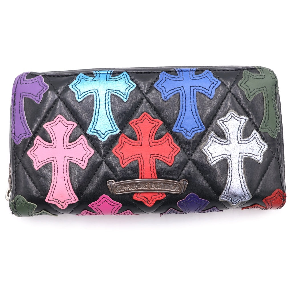 CHROME HEARTS(クロムハーツ) REC F ZIP QUILTED マルチパッチ セメタリー クロスキルティング レザーロングウォレット 長財布 ブラック
