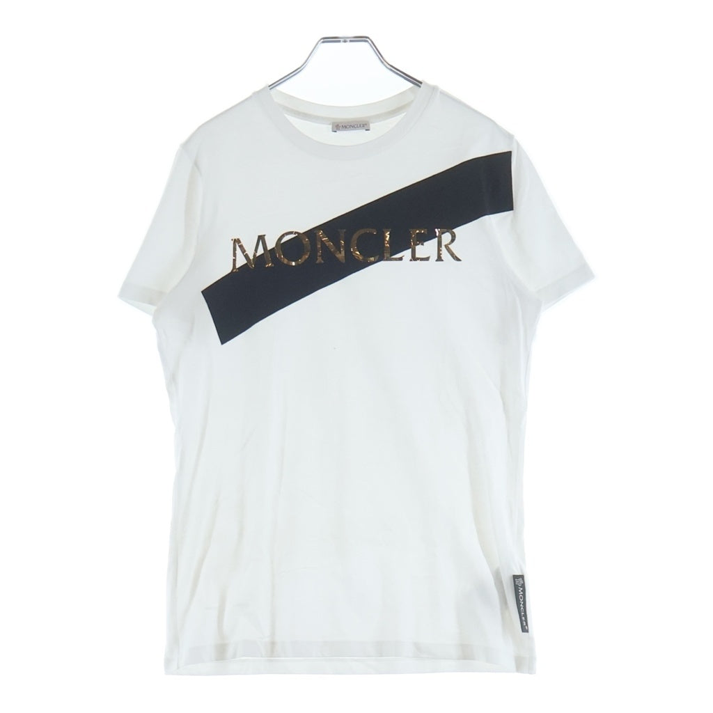 MONCLER(モンクレール) フロントロゴプリント バイカラー クルーネック半袖Tシャツカットソー ブラック/ホワイト E20938091250