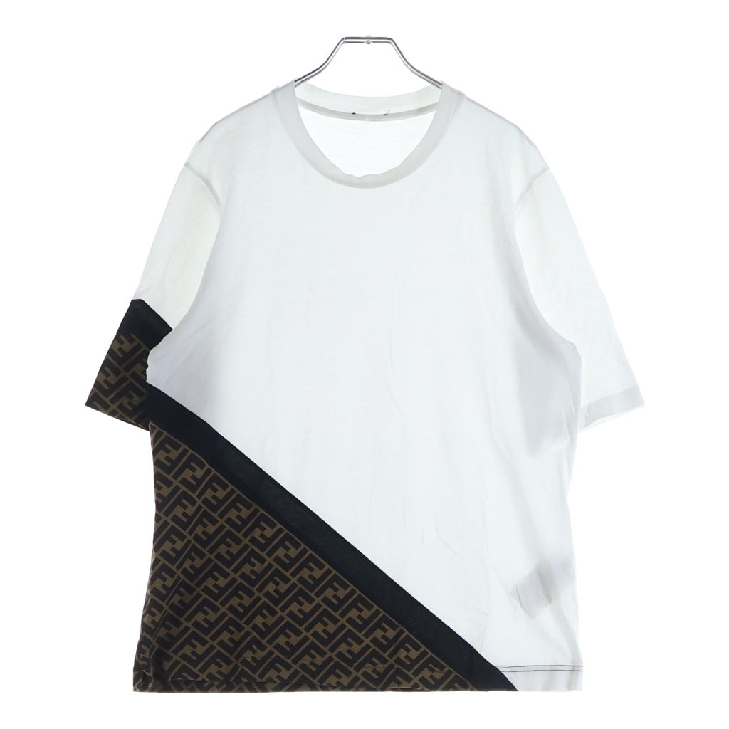 FENDI(フェンディ) 23SS ズッカ ロゴ総柄 クルーネック半袖Tシャツカットソー ホワイト/ブラウン FAF682 AN68