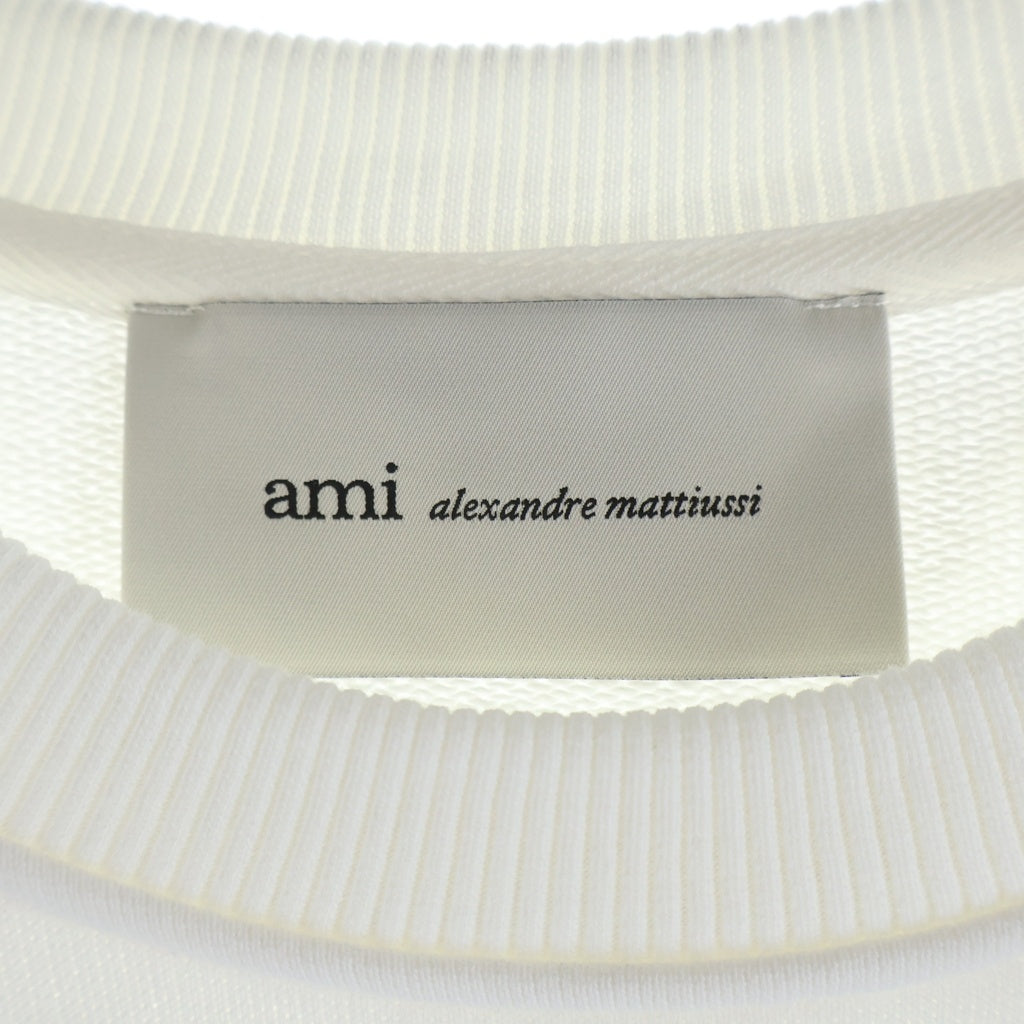 AMI Alexandre Mattiussi(アミアレクサンドルマテュッシ) ハートロゴ刺繍 クルーネック長袖スウェットトレーナー ホワイト HSW763.730