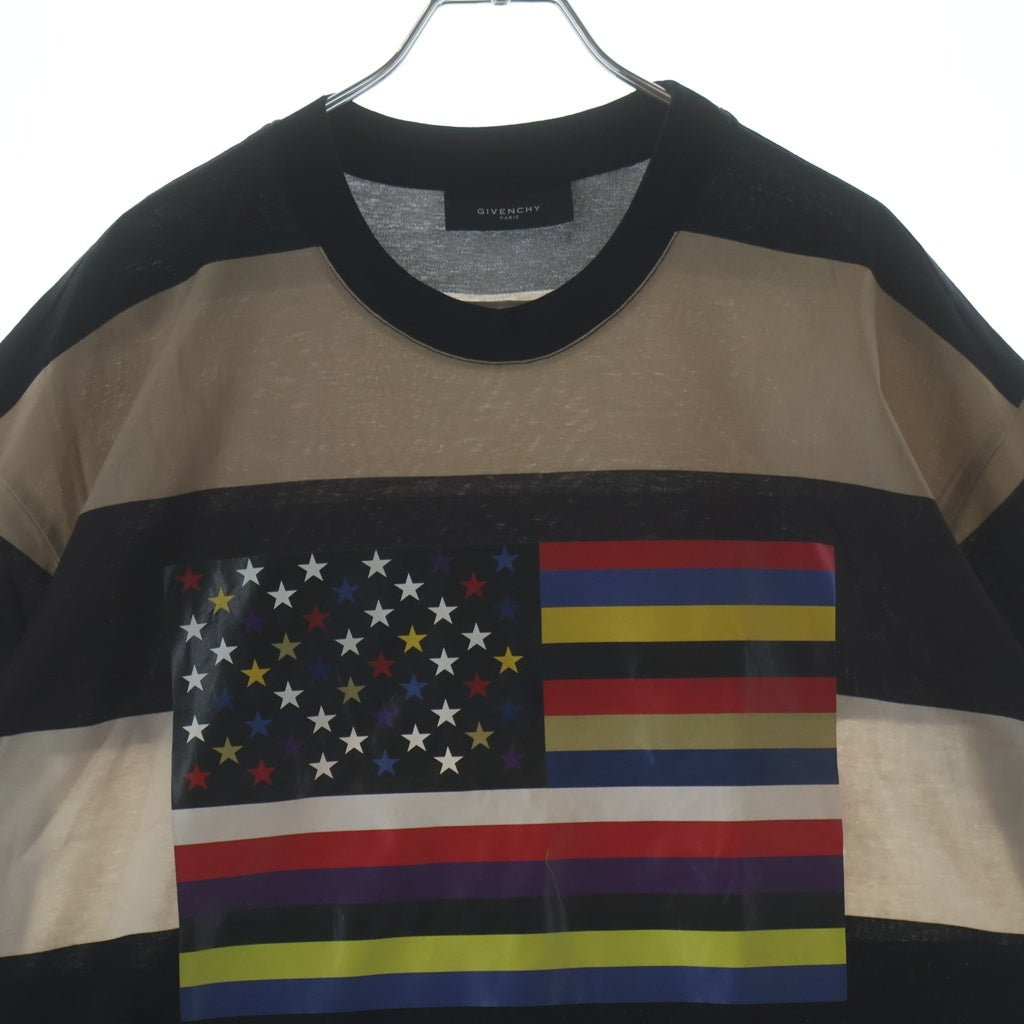 GIVENCHY(ジバンシィ) 14SS リカルドティッシ期 アメリカンフラッグプリント クルーネック半袖ボーダーTシャツカットソー マルチ 14 J 7568 195