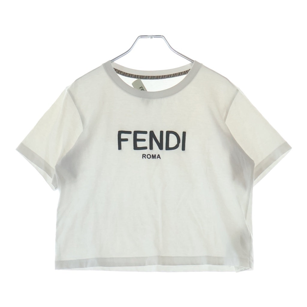 FENDI(フェンディ) 22SS Rogo Embroidery Tee フロントロゴ刺繍 クロップド クルーネック半袖Tシャツカットソー ホワイト レディース FS7389 FS7389