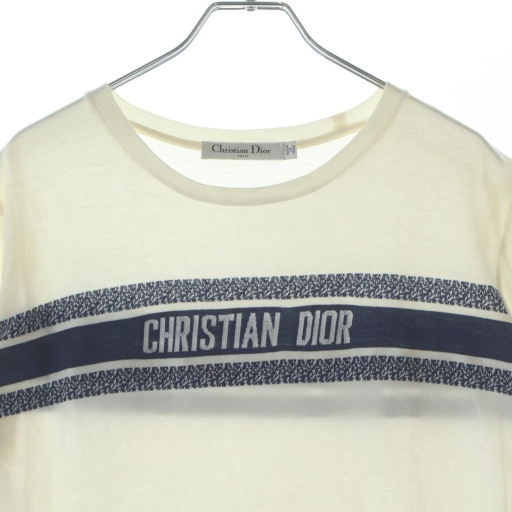 Christian Dior(クリスチャンディオール) シグネチャーバンド ロゴ クルーネック半袖Tシャツカットソー ホワイト/ネイビー コットン 143T04A4043