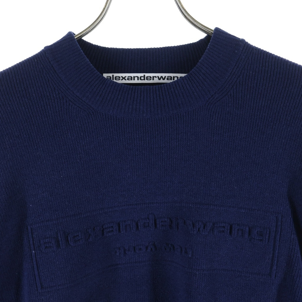 ALEXANDER WANG(アレキサンダーワン) フロントエンボスロゴ クルーネック長袖ニットセーター ネイビー 1KC3231017