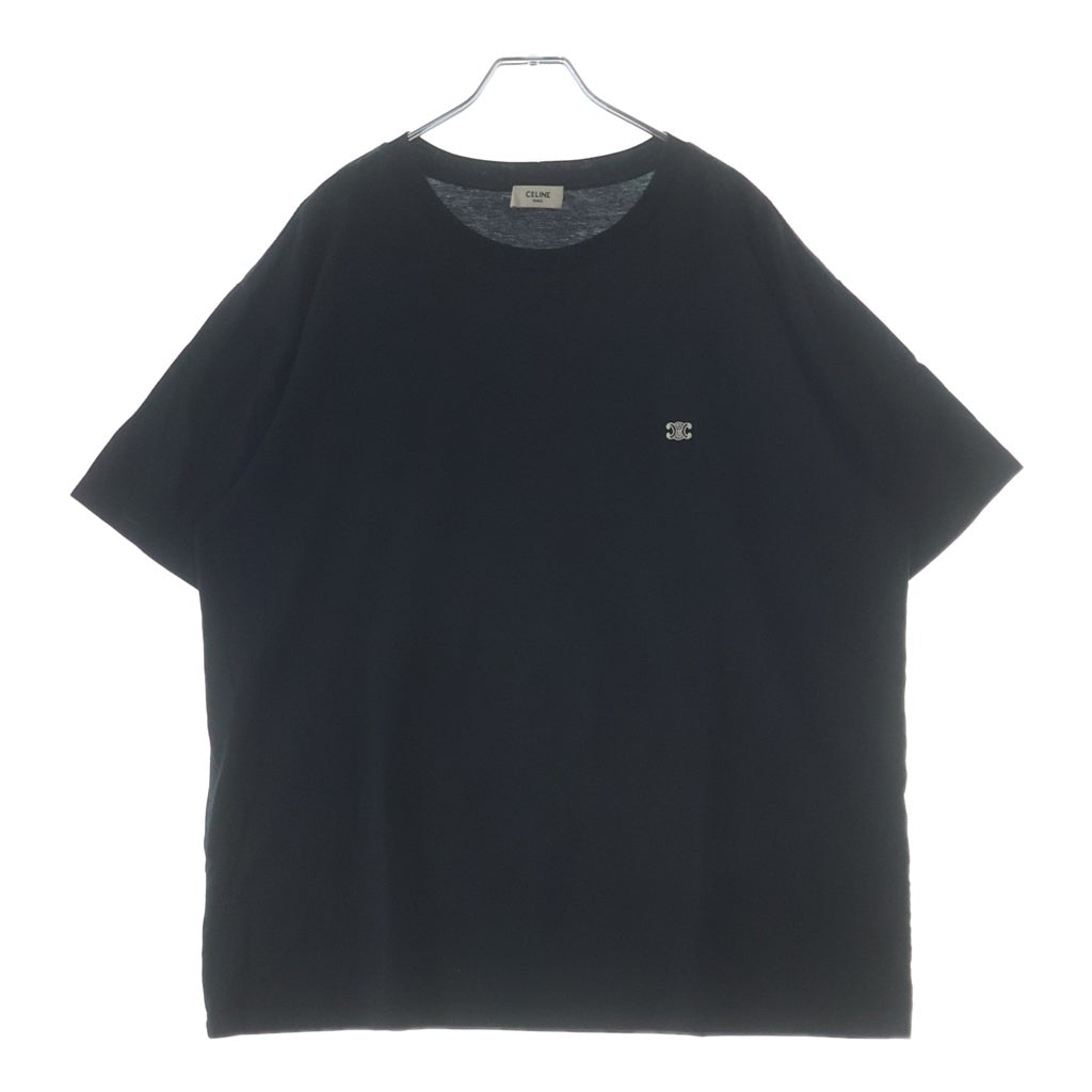 CELINE(セリーヌ) トリオンフ エンブロイダリー ワンポイントロゴ刺繍 クルーネック半袖Tシャツカットソー ブラック 2X04I671Q